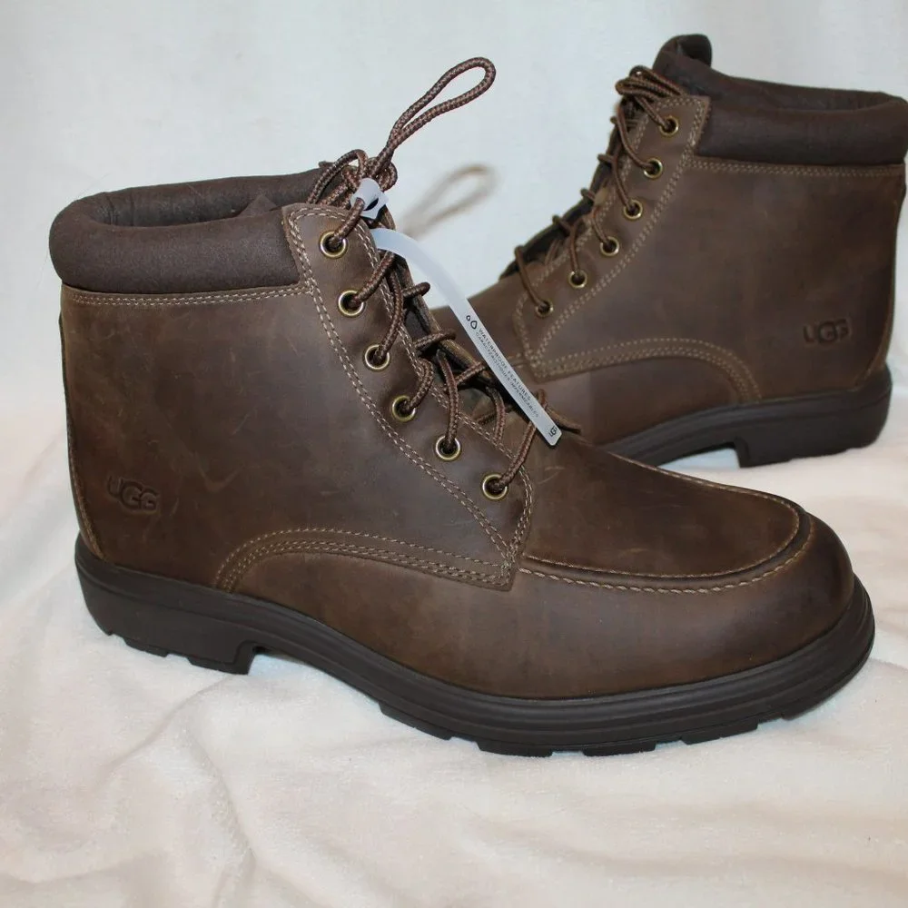 NIB UGG MEN'S LEATHER‎ WATERPROOF WORK WINTER BOOTS STOUT BROWNN 11.5